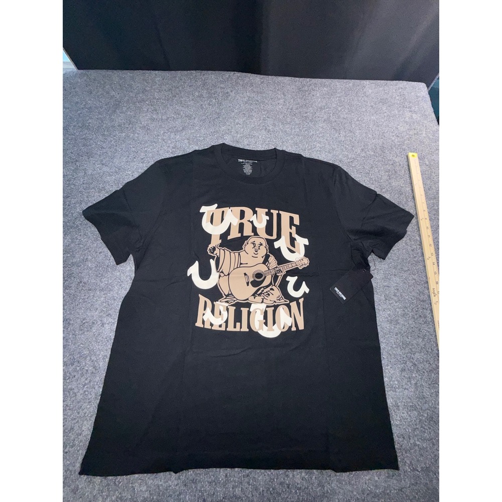 True Religion Mens Black Buddha Guitar Graphic T-Shirt NWT Size XL